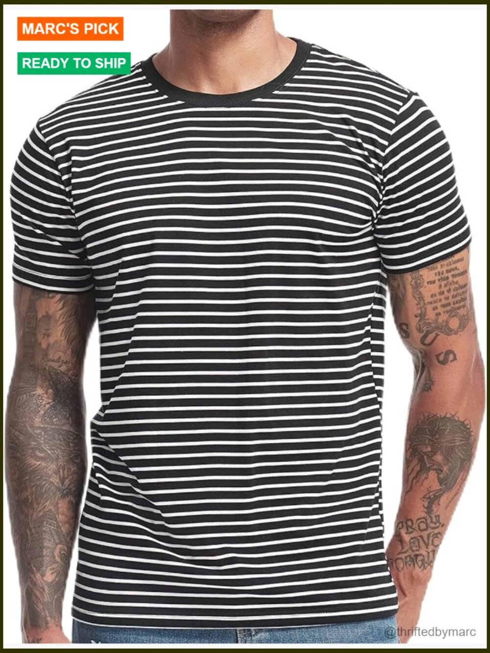 Men's Striped Crewneck T-Shirt Soft Cotton Spandex Tee Casual Fit